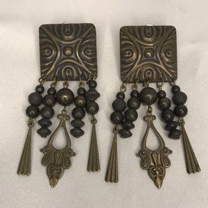 Vintage 80's Bronze Tone Metal Pierced Earrings